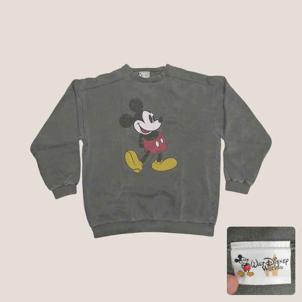 Walt Disney World Vintage Y2K Mickey Mouse Faded Gray Oversized Boxy Sweatshirt